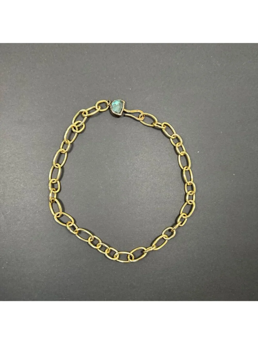 Chan Luu Gold Tone Chunky Chain Link Necklace Labradorite Hook Closure